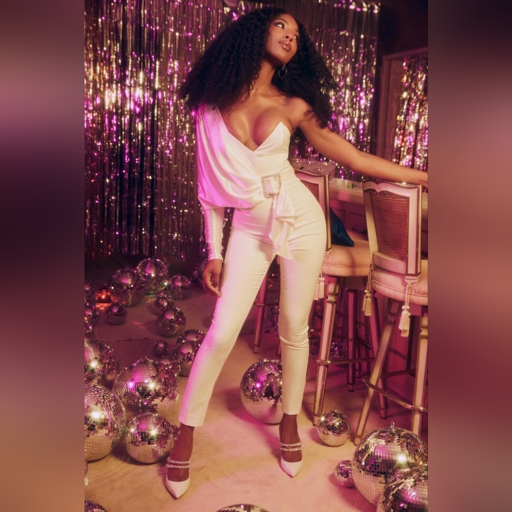 House of CB White One-Shoulder Jumpsuit